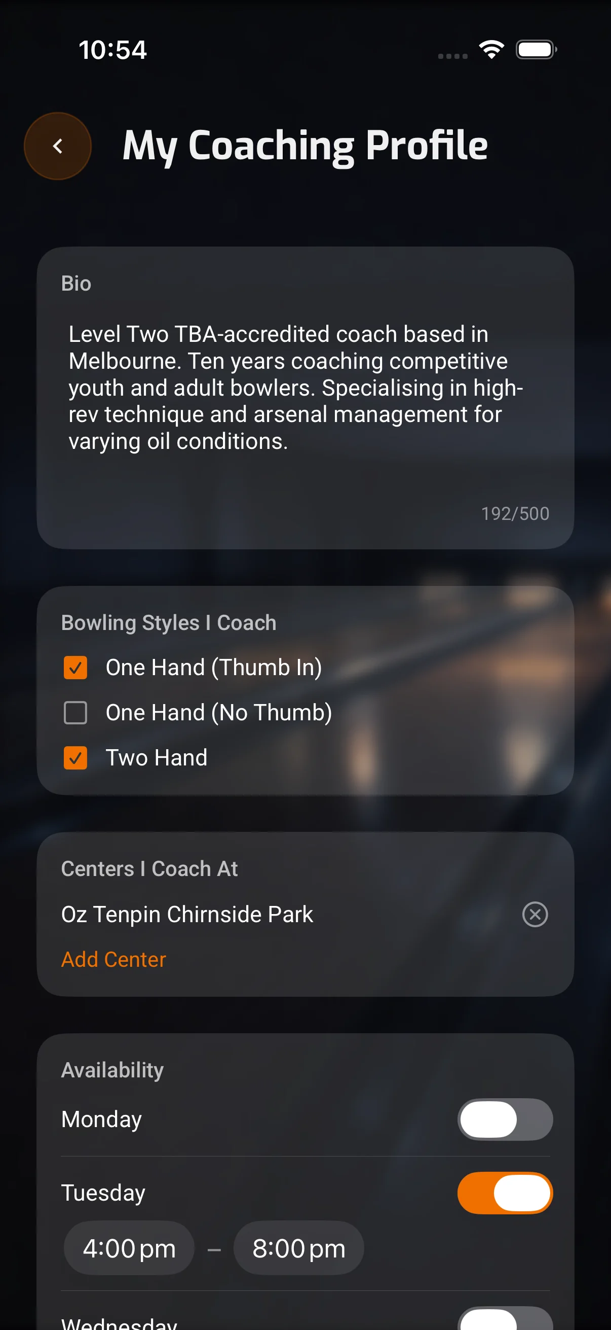 Coach profile screen