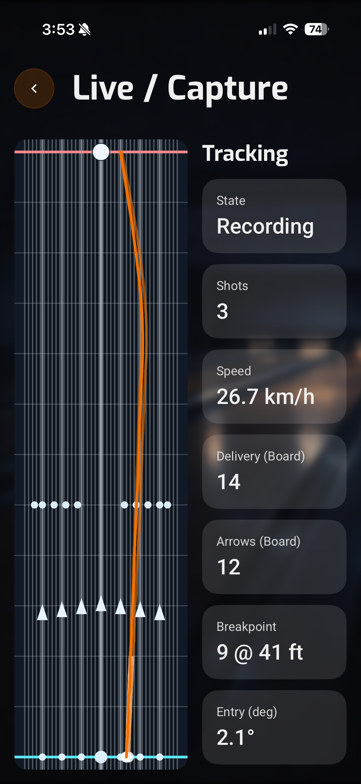 Live ball tracking screen
